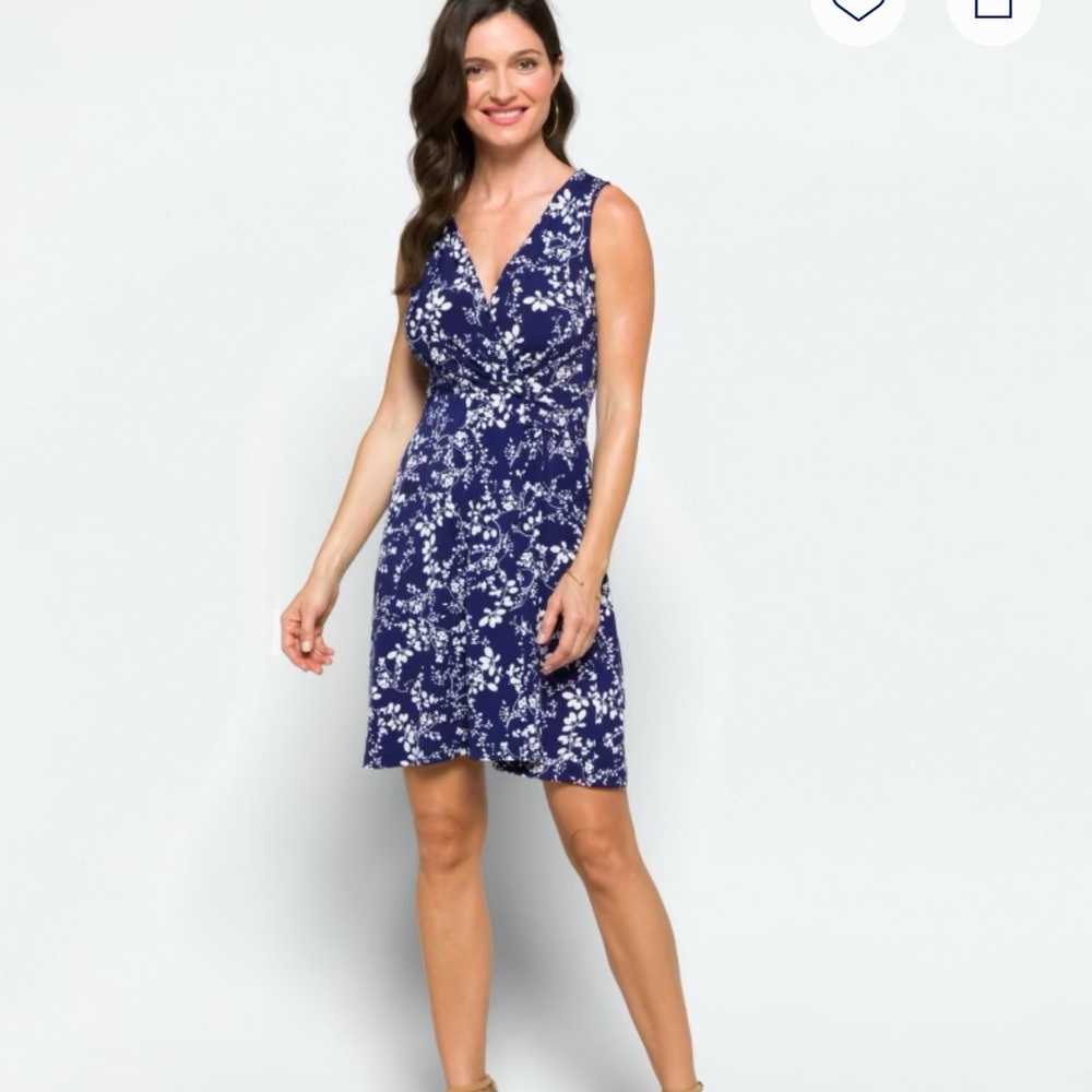 Kaileigh Seanna Faux Wrap Knit Navy and White Floral Mini Dress